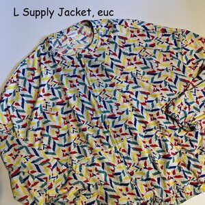Large Lularoe Supply track jacket, white with colorful confetti